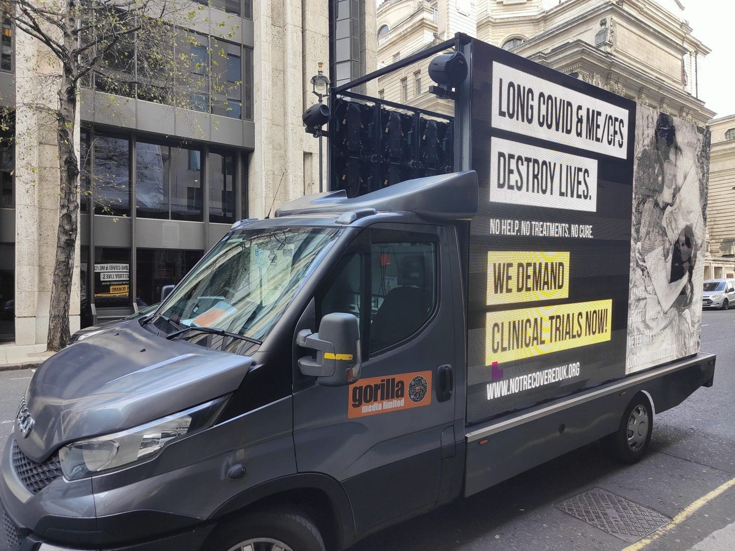 A Digivan outside the DWP for Not Recovered UK