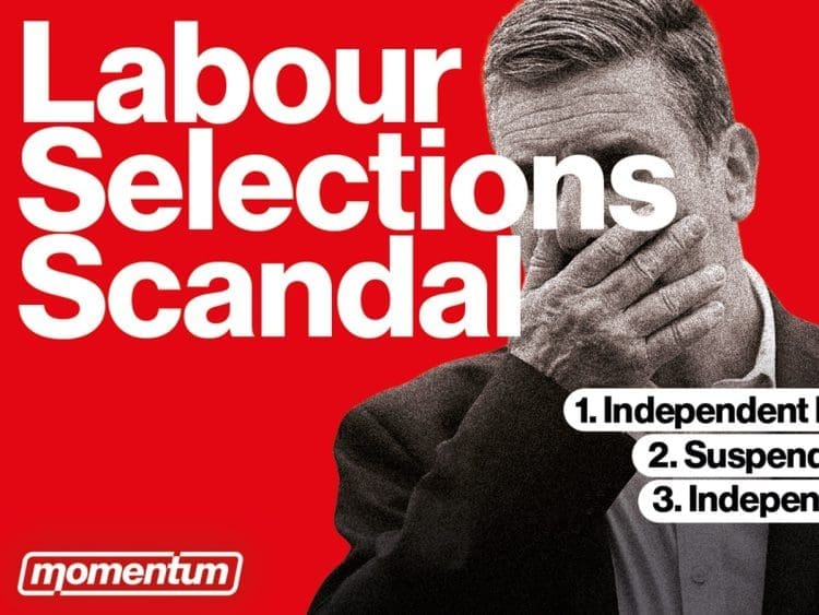 Labour selections scandal Starmer with his hand over his mouth