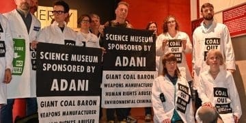 Chris Packham with other protesters at Science Museum