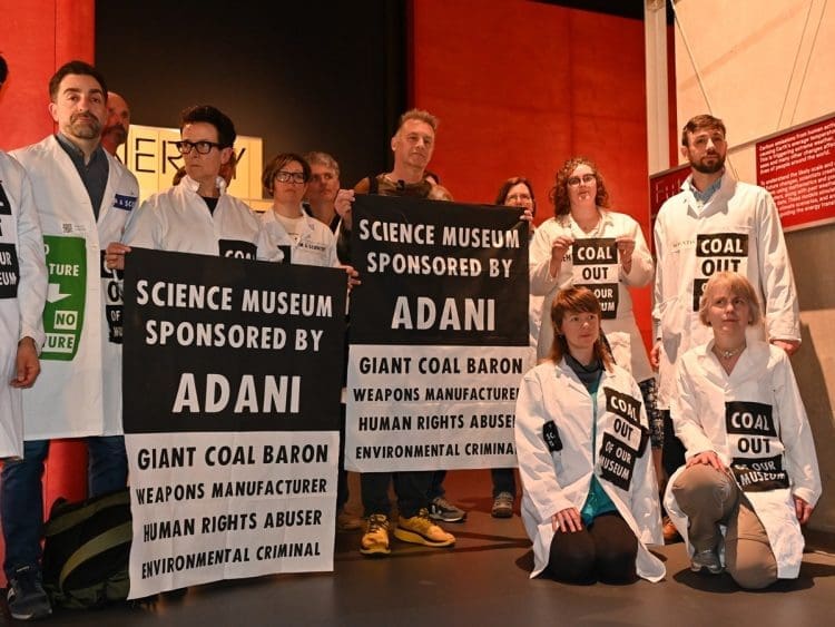 Chris Packham with other protesters at Science Museum