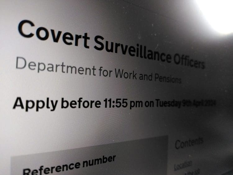 Listing for the DWP's new "covert surveillance officer" roles benefits