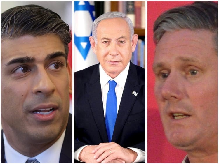 Rishi Sunak, Benjamin Netanyahu, and Keir Starmer Israel Iran