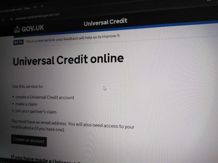 Universal Credit login screen DWP