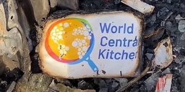 World Central Kitchen burned out logo in Israel