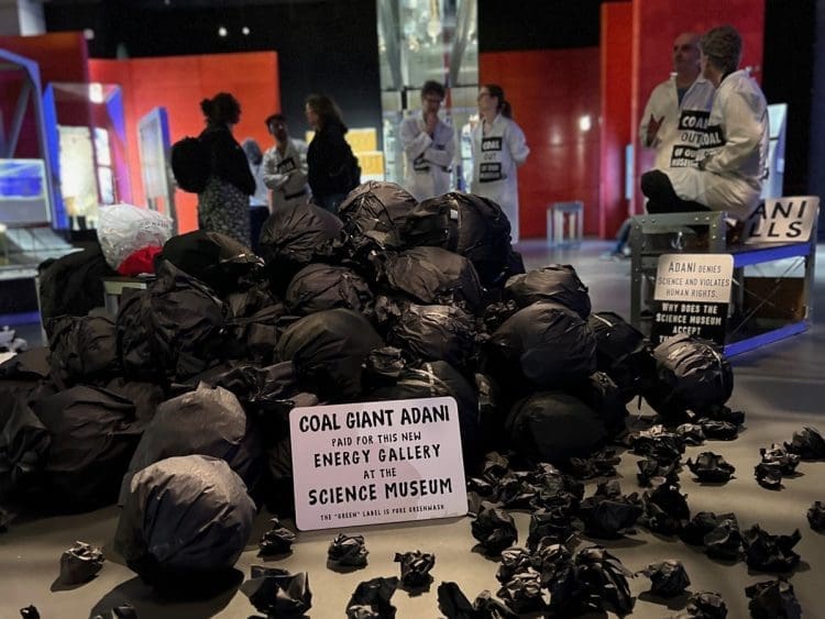 protest at the science museum over the energy revolution gallery