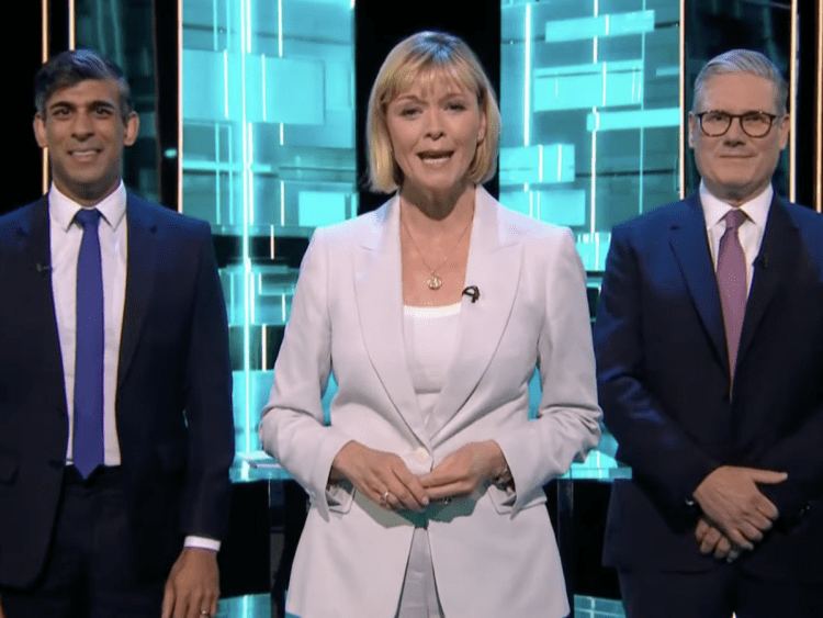 Sunak, Etchingham and Starmer ITV general election debate